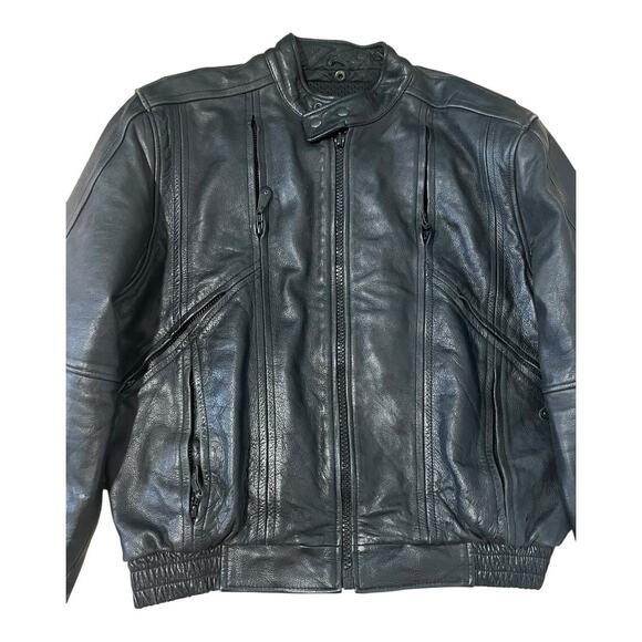 Leather Motorcycle Jacket Mens Vintage Moto Cafe Racer Biker Rider L - Picture 2 of 9